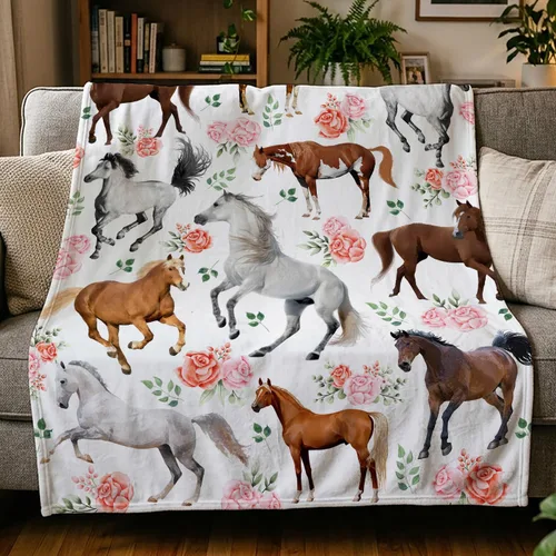 Vista 9 de Mantas de Caballo Regalos para Niñas y Niños, Manta de Franela Floral Ultra Suave para Decoración de Sofá/Sofá/Viajes/Campamento, Regalos