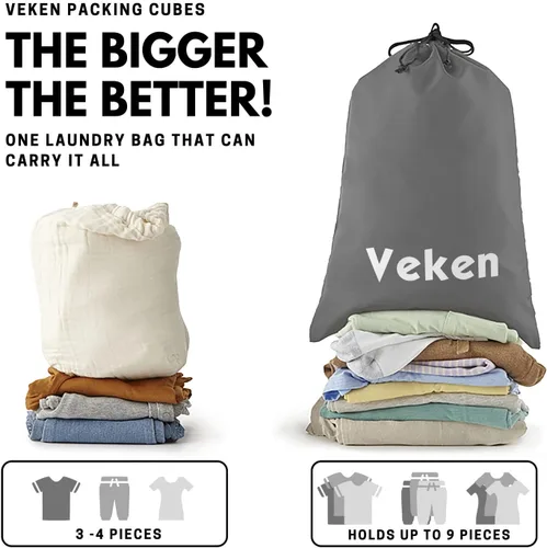 Vista 6 de Veken - Juego de 6 estuches organizadores equipaje de viaje incluye bolsa para ropa sucia y bolsa para zapatos gris VK456