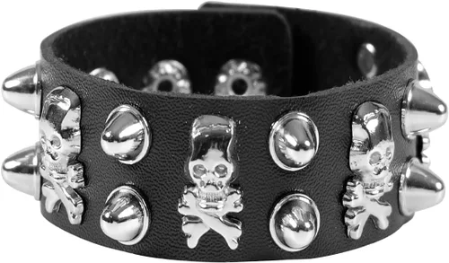 Vista 3 de Eigso Pulsera de cuero sintético negro con calavera para hombre y mujer, pulsera ajustable