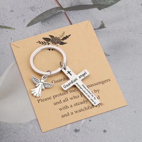 Vista 4 de FEELMEM Drive Safe Traveling Jewelry - Llavero de cruz de oración de ángel de la guarda, viaje de oración y viaje, regalo seguro