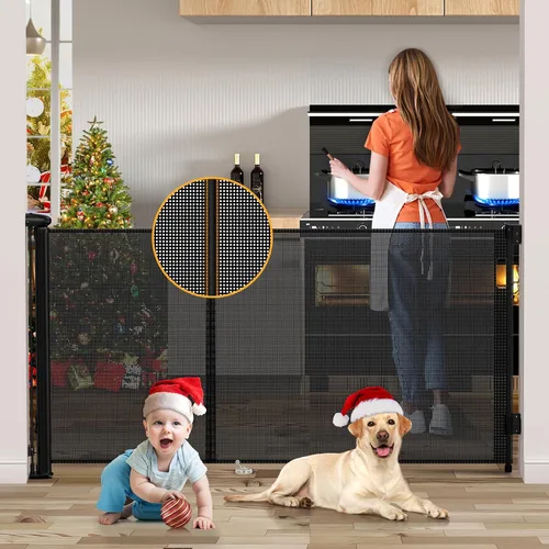 Vista 11 de Uamector Puerta retráctil para bebés y perros, puerta de seguridad de malla ajustable que se extiende hasta 72 pulgadas de ancho y 34 pulgadas