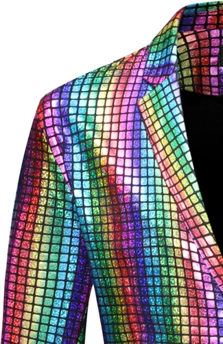 Vista 5 de LucMatton Conjuntos de discoteca de 2 piezas para hombre, chaqueta y pantalones brillantes, trajes de lentejuelas metálicas, Metálico