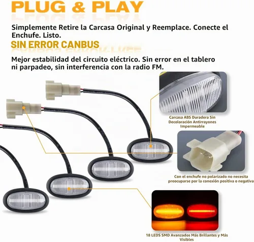 Vista 5 de POPMOTORZ Conjunto de Luces Marcadoras Laterales LED para Guardabarros, 2 Piezas de Luces Ámbar Delanteras para Ensanchadores de Guardabarros y 2