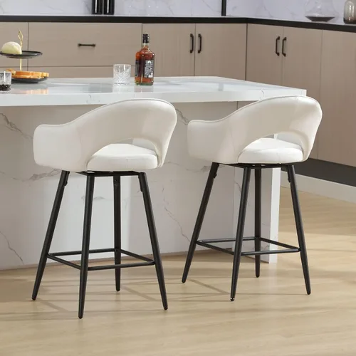 Vista 7 de DUOMAY Juego de 2 taburetes de bar giratorios, modernos taburetes de altura de mostrador de 27 pulgadas, silla de isla de cocina tapizada de Blanco