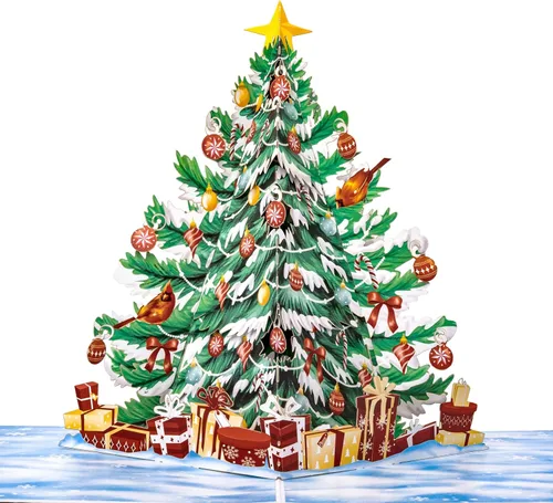 Vista 8 de POPWOW Tarjetas desplegables de tren de Navidad, Papá Noel, reno, tarjeta de felicitación de Navidad 3D, hermoso regalo para niños, marido, esposa