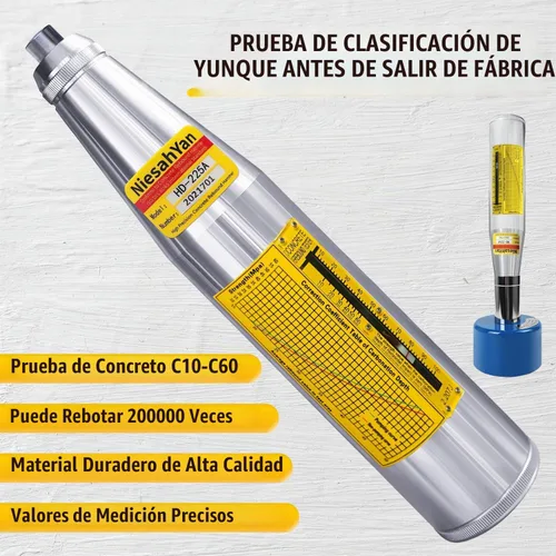 Vista 4 de HD-225A - Probador profesional de martillo de rebote de hormigón, herramienta de medidor de prueba de resiliómetro portátil con rango de 10-60