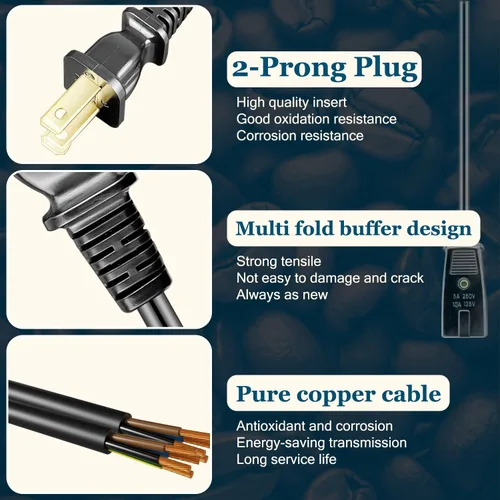 Vista 4 de HASMX Percolator - Cable de alimentación de 36 pulgadas para urna de café West Bend 58030 58012, pieza de repuesto, cable de 2 pines, color negro, 3