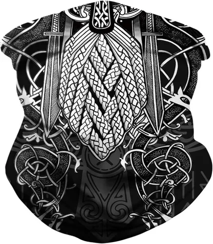 Vista 3 de GLUDEAR Máscara facial vikingo con estampado 3D de calavera y rayos UV, bandana sin costuras, bandana multifuncional para el cuello, para mujeres