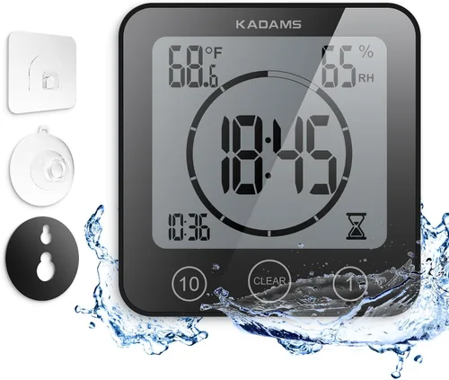 Vista 9 de KADAMS - Temporizador digital con alarma, impermeable para pulverización de agua para baño, regadera, cocina, temporizador táctil, visualización