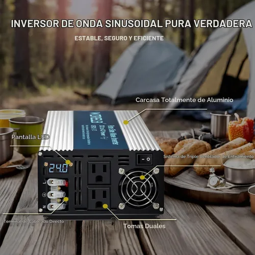 Vista 3 de WZRELB 2500W Inversor de onda sinusoidal pura 12V DC a 110V 120V AC con pantalla LED, terminal de cableado duro, inversor de potencia portátil fuera