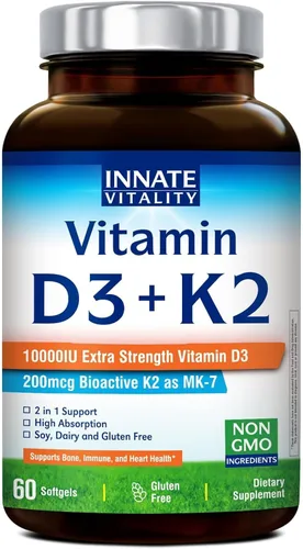 Vista 10 de Innate Vitality Vitamina D3 K2, vitamina D3 de alta potencia 10000iu 120