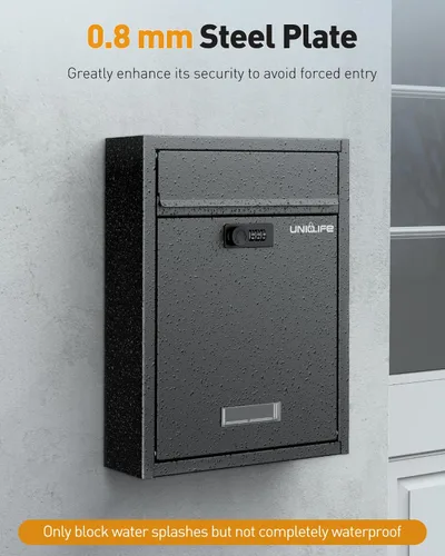 Vista 4 de Uniclife Buzón de Montaje en Pared para Exterior, Buzón Grande con Cerradura de Combinación, Buzón de Seguridad para Casa, Caja Segura para Depósito