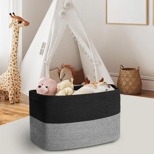 Vista 7 de MEGASKET Cestas de almacenamiento extra grandes, cestas negras de 22 x 17 x 12 pulgadas para organizar, cesta tejida rectangular para mantas