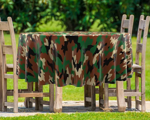 Vista 6 de Oudain Mantel de plástico de camuflaje de 3 piezas, mantel redondo de plástico desechable, fundas de mesa temáticas de camuflaje, decoraciones
