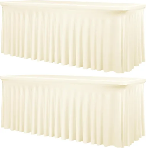 Vista 34 de fani Paquete de 2 faldas de mesa elásticas negras para mesa rectangular de 6 pies, manteles elásticos de elastano lavables con falda, mantel