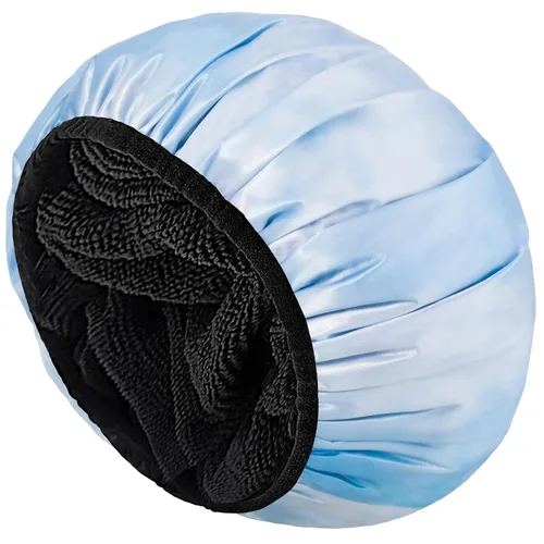 Vista 10 de Aquior Gorro de ducha con forro de rizo para mujer, reutilizable, triple capa impermeable, extra grande para mujeres de pelo largo (negro)
