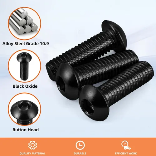 Vista 4 de Tornillos de cabeza de botón de 5/16-18 x 1/2", 20 unidades Allen Socket Drive, óxido negro, acero de aleación de grado 10.9, totalmente roscado