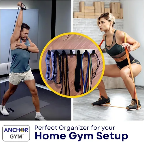 Vista 3 de Anchor Gym Estante de almacenamiento para bandas de resistencia, organizador de gimnasio para cuerdas, correas y mancuernas pequeñas