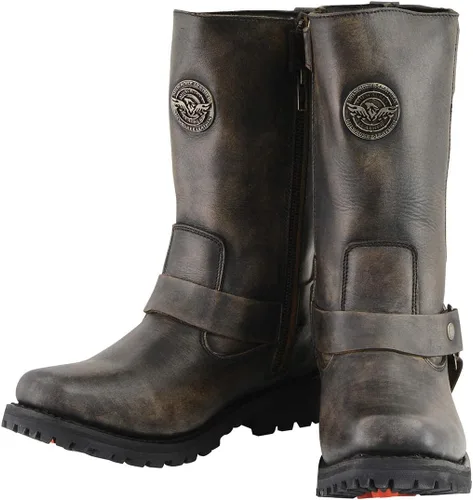 Vista 4 de Milwaukee Leather MBL9361 - Botas de piel para mujer, con arnés clásico, puntera cuadrada, color marrón envejecido, de 11 pulgadas