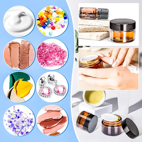 Vista 5 de 6 Pack de tarros de vidrio ámbar de 1 oz con tapas, tarros pequeños de vidrio de 1 onza con tapas y forros interiores, tarros redondos transparentes