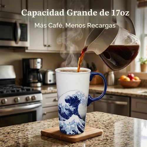 Vista 3 de DUSVALLY Taza de viaje de cerámica de 17 onzas con tapa y asa, taza de café 17oz