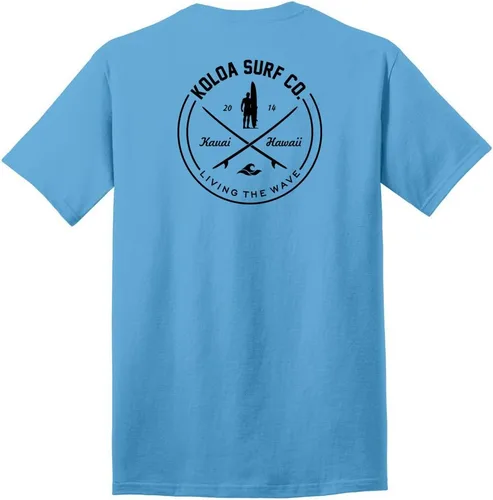 Vista 2 de Koloa Surf - Camisetas de algodón pesado para hombre, tallas grandes y altas Azul acuático/negro buscando diseño de ondas