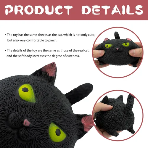Vista 2 de Juguetes sensoriales antiestrés con forma de gato para niños, adultos, adolescentes, niños, alivio de descompresión y alivio de la ansiedad (negro)