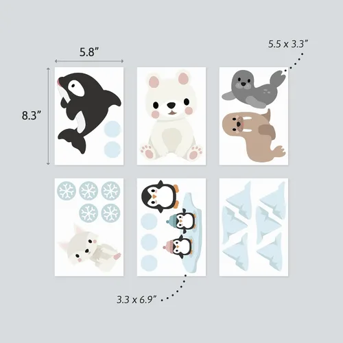 Vista 5 de Teddylabels - Calcomanías de Animales Árticos - Pegatinas de Pared Fáciles de Aplicar y Removibles: Transforma el Dormitorio de tus Niños Pequeños