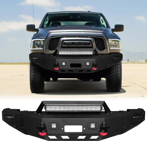 Vista 10 de Parachoques delantero compatible con Dodge RAM 2500/3500 2003 2004 2005 con placa de cabrestante + 5 luces LED + anillos en D