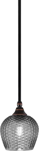 Vista 245 de Toltec Lighting Tallo Colgado Mini colgante, acabado de cobre negro, 3.5" cuadrado humo burbuja vidrio