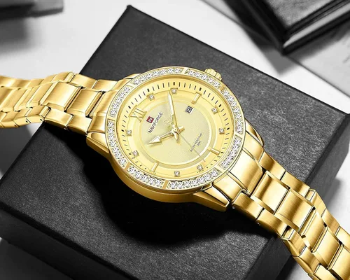 Vista 6 de NAVIFORCE diamante acero inoxidable analógico cuarzo relojes para hombres impermeable reloj calendario clásico reloj luminoso