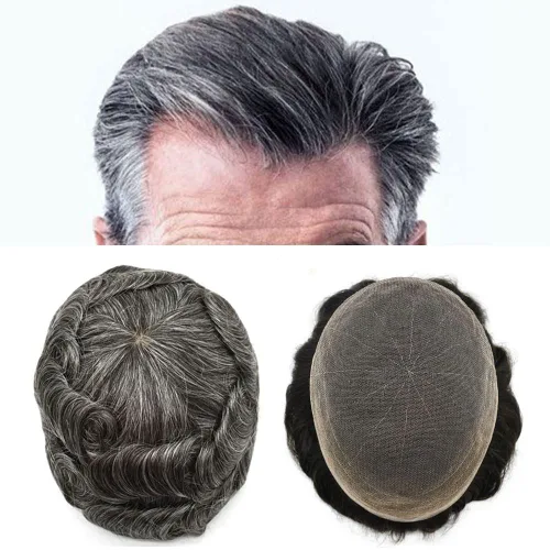 Vista 98 de PUNRU HAIR Completo Swiss Lace Toupee para hombres Sistema de cabello humano real Sistema de reemplazo de cabello humano para hombre Toupee