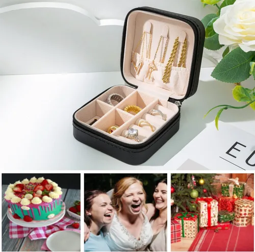 Vista 7 de KElofoN Organizador de joyas de viaje, joyero de viaje, caja organizadora de joyas pequeña para niñas y mujeres (negro)