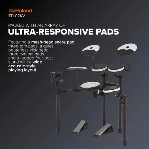 Vista 3 de Roland TD-02KV V-Drums Batería electrónica con capacidad de ejecución expresiva, características de reducción de ruido, redoblante con parche