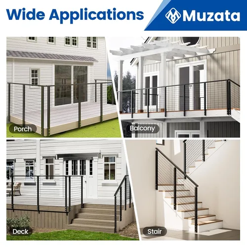 Vista 9 de Muzata RW23 - Kit de barandilla modular de montaje lateral para cubiertas de 42 pulgadas 2 Level Post Kit with Wire Rope & Cable Railing Hardware
