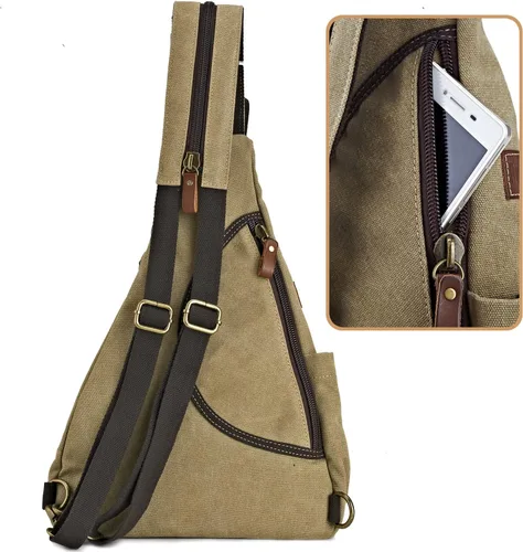 Vista 4 de Bolso bandolera de lona convertible para el pecho, mochila de hombro para hombres y mujeres, al aire libre, ciclismo, viajes