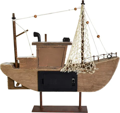 Vista 6 de Decoración de velero de madera Mini barco de vela de madera modelo iluminado Handma De Rústico Vintage Playa Náutico Océano Tema Vela Barco Madera