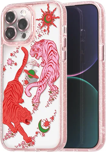 Vista 88 de Compatible para iPhone 13 Funda Bonita Estética - Funda para Teléfono Rosa con Purpurina con Protector de Cámara - Diseño de Cubierta