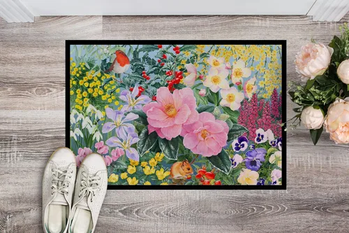 Vista 3 de Caroline's Treasures SASE0956JMAT - Tapete de invierno floral por Anne Searle para puerta delantera, 24 x 36 pulgadas, para interiores y exteriores