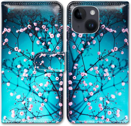 Vista 18 de Bcov Funda para iPhone 15 Plus, piel con tapa y función atril para iPhone 15 Plus, color verde pájaro negro
