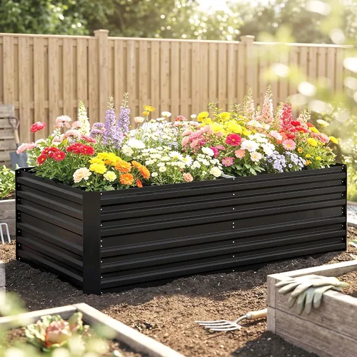 Vista 8 de Outsunny Kit de cama de jardín elevada galvanizada con barras de refuerzo, maceta de metal grande y alta para verduras, flores y hierbas, 6 x 3 x 2
