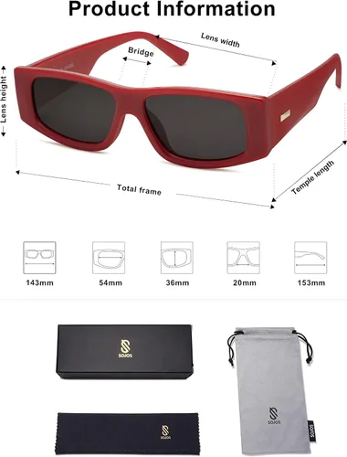 Vista 43 de SOJOS Gafas de sol polarizadas rectangulares Y2K de moda para mujeres y hombres, gafas de sol rave de diseñador de moda SJ2228