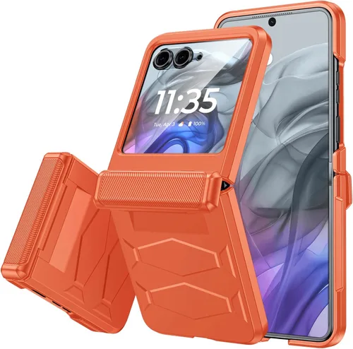 Vista 16 de Vizvera para Motorola Razr 2024 - Funda con tapa con bisagra, protector de pantalla incorporado, a prueba de golpes, funda todo en uno para Negro