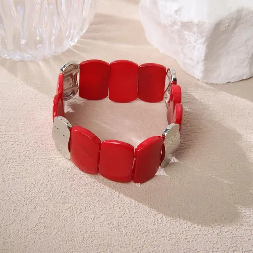 Vista 4 de Pulseras de cuentas gruesas, coloridas pulseras elásticas de concha natural, pulseras rectangulares bohemias para mujer