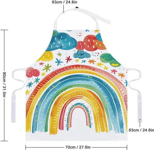 Vista 2 de MUSM Apron for Adults - 27.6 X 31.5 Inch, Heavy-Duty Polyester Aprons with Two Large Pockets, Waterproof Rainbow Outline Art Kitchen Apron for