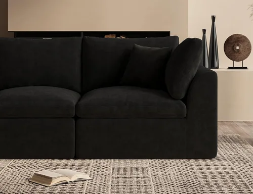 Vista 6 de ohllob Sofás seccionales Cloud de 110 pulgadas para sala de estar, sofá deshuesado en forma de L con otomana, sofá modular de 3 plazas, color negro