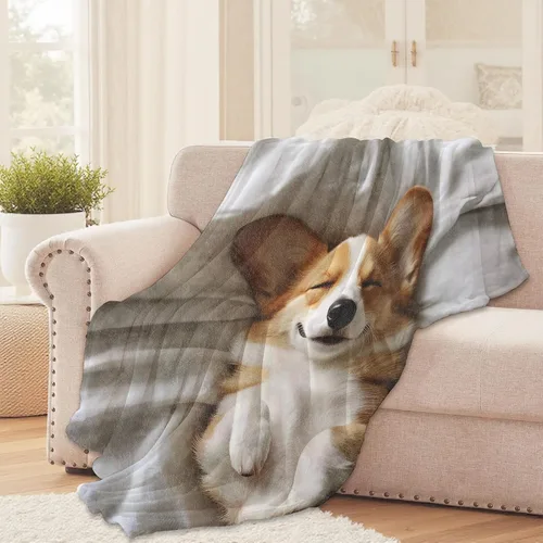 Vista 2 de Manta de perro Corgi para niñas, niños y adultos, 40 x 50 pulgadas, acogedora manta de franela para dormitorio, campamento, sofá, decoración