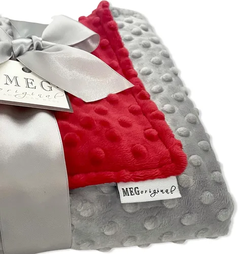 Vista 6 de MEG ORIGINAL Minky Dot - Manta para bebé, color rojo y gris