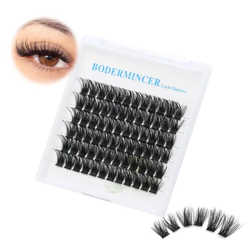 Vista 2 de Bodermincer 72 paquetes de racimos con pegamento de efecto 3D, extensiones de pestañas individuales, estilo natural (0.394 pulgadas)