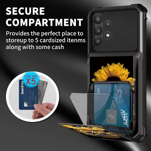 Vista 6 de Funda tipo cartera para Samsung Galaxy A32 5G con ranura para tarjetero, funda con tapa híbrida de doble capa, resistente, a prueba de golpes, funda